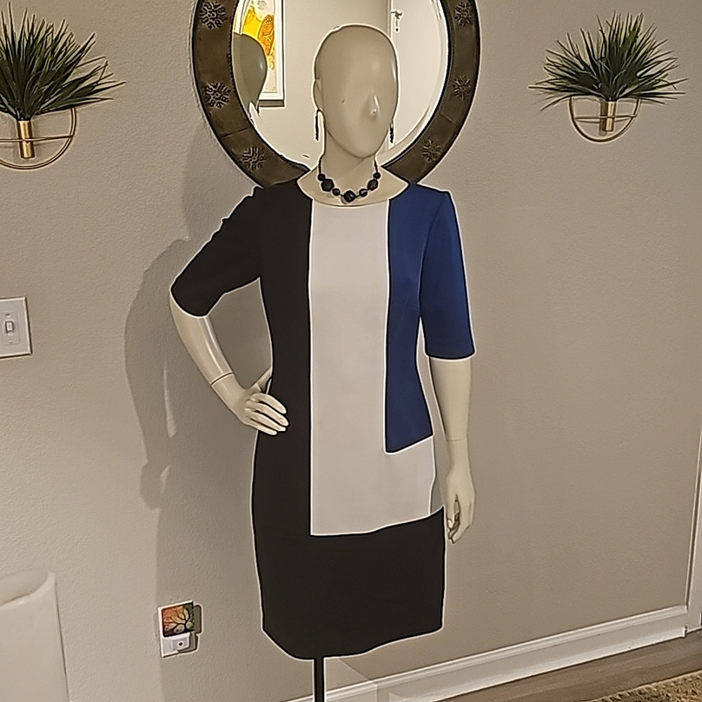London Times Color Block Midi Dress